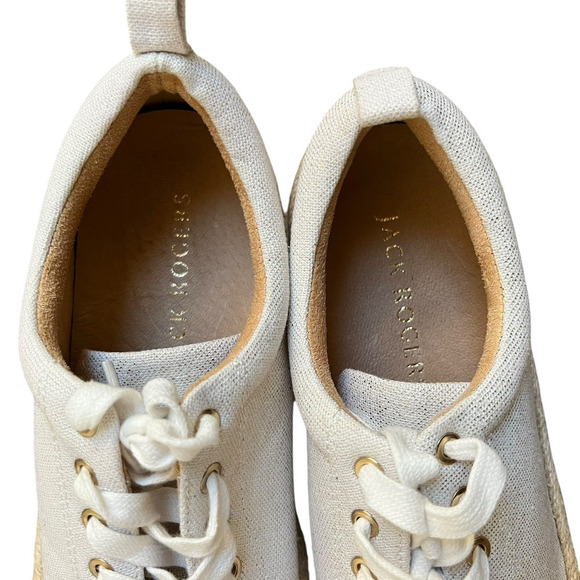 Jack Rogers Canvas Mia Metallic Gold White Tan Platform Sneakers 9.5 Espadrille - Picture 6 of 10